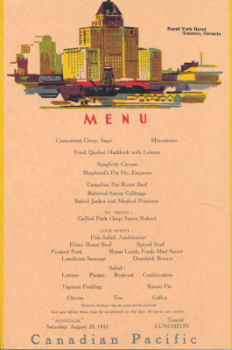 CP Steamships Menu